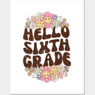 Groovy Hello 6th Grade Vibes Retro Teacher Back To School Posters and Art